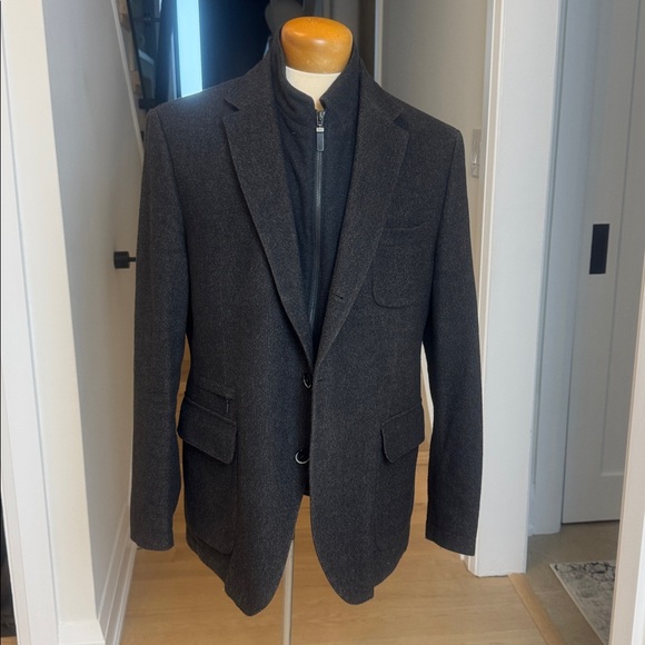 BUGATTI Dark Charcoal Wool Blend Blazer 42R Zip Insert Modern Tailored - Picture 2 of 13